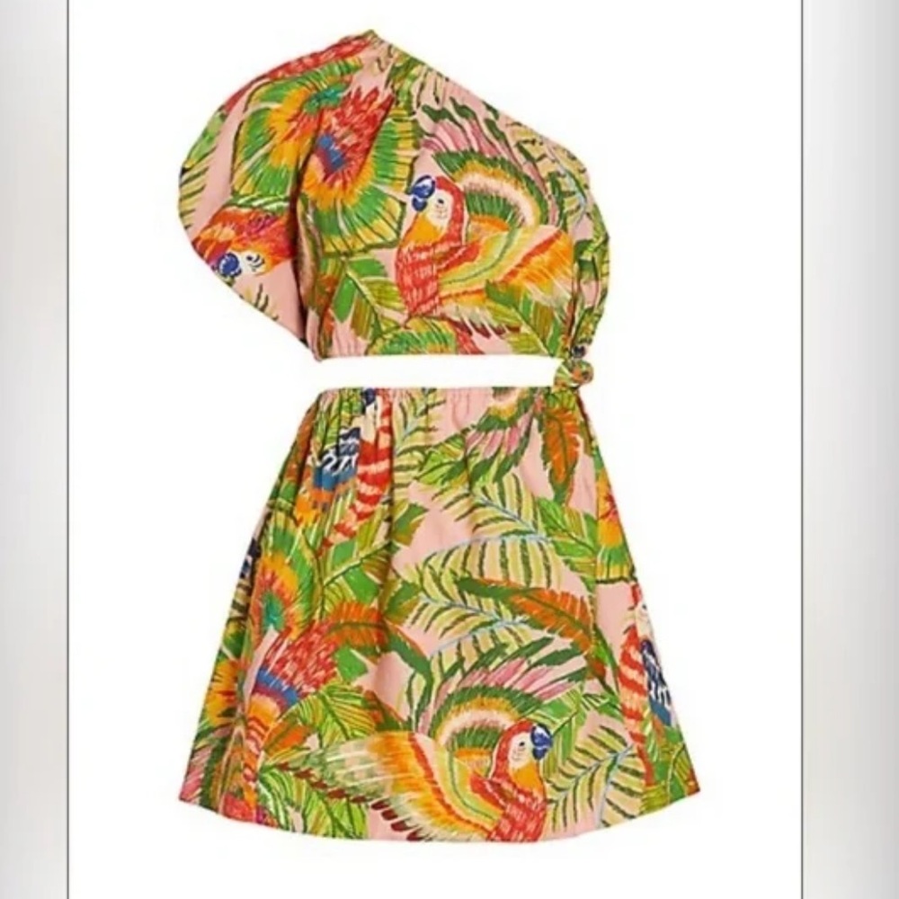 Farm Rio Macaw Tropical One-Shoulder Crop Top and Skirt Dress Small - Picture 2 of 6